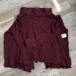 NWT Free People Maroon Ribbed Knit Cropped Top Waffle Thermal Turtleneck Medium